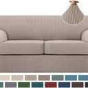 Turquoize 3 Piece Sofa Covers for 2 Cushion Couch Sofa Slipcover Soft Couch Cover for Dogs-Washable Sofa Furniture Covers with 2 Individual Cushion Covers (2 Cushion Sofa, Sand)