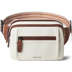 LATMAP 3L TRIPLE ZIP Fanny Packs Belt Bag For Women Men Crossbody Waist Pack Sling Chest Bum Travel Bag Purse Faux Leather Fashion Cute, Beige