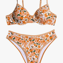 SweatyRocks Women's Bikini Sets Plaid Floral Print High Waisted Bathing Suit Swimwear Size M