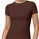 MCEDAR Womens Seamless Soft Smoothing T-Shirts Short Sleeve Slim Fit Basic Tees Crew Neck Casual Shirts (Brown, L)