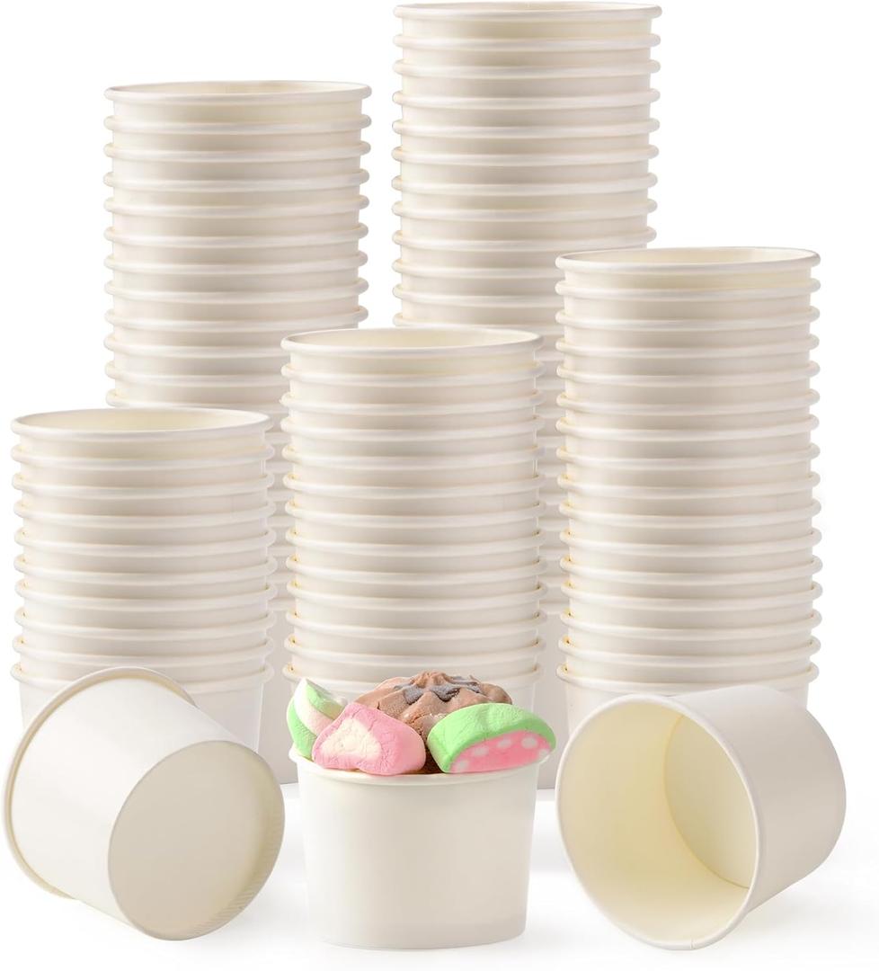 200 Count 4 oz Paper Ice Cream Cups Frozen Yogurt Cup Dessert Bowls Frozen Dessert Supplies(White)