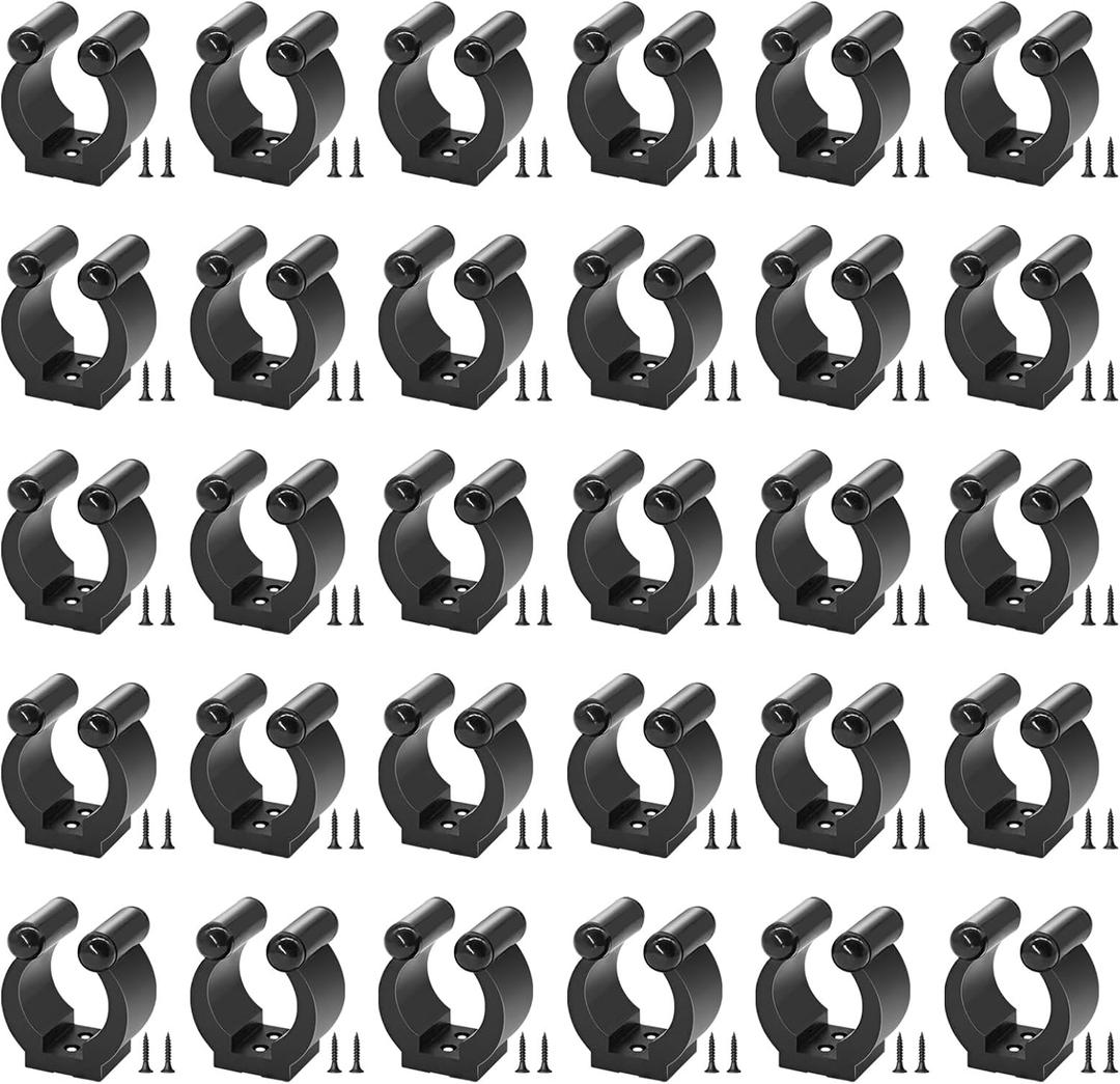 30 Pieces Pool Cue Holder Clips with Screws, Wall Mounted Fishing Rod Clips, Multi-Functional Storage Clamps Rack for Billiards Cue, Snooker Cue, and Fishing Pole