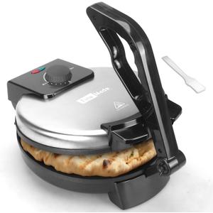 FineMade Compact 10'' Roti Maker Machine, Electric Tortilla Press with Detachable Handle, Chapati Maker Machine, Burrito Maker, Prensa Para Tortillas, Tortillera, Black