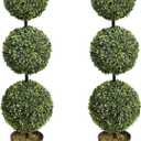 momoplant 37 Inch Artificial Topiary Ball Tree, Fake Topiaries Triple Ball Trees, Faux Boxwood Ball Plants Potted for Indoor/Outdoor Decor (Set of 2)