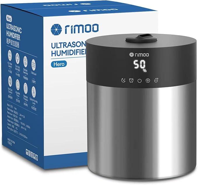 RIMOO 4.5L Humidifiers for Bedroom Large Room, Ultrasonic Cool Mist Humidifier with Stainless Steel Tank for Boiling Cleaning, Top Fill Humidifier with Smart Humidistat & Timer, Sleep Mode