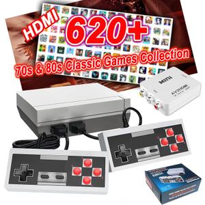 NEW 620 Retro Game Console, 8-Bit Classic Video Gaming Consoles Built-in with 620 Games and 2 Controllers for Gifts- HDMI and AV Output Retro Gaming Console