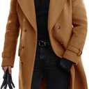Runcati Mens Double Breasted Trench Coat Mid Long Jacket Notched Lapel Winter Chunky Warm Overcoat (XX-Large, Brown)