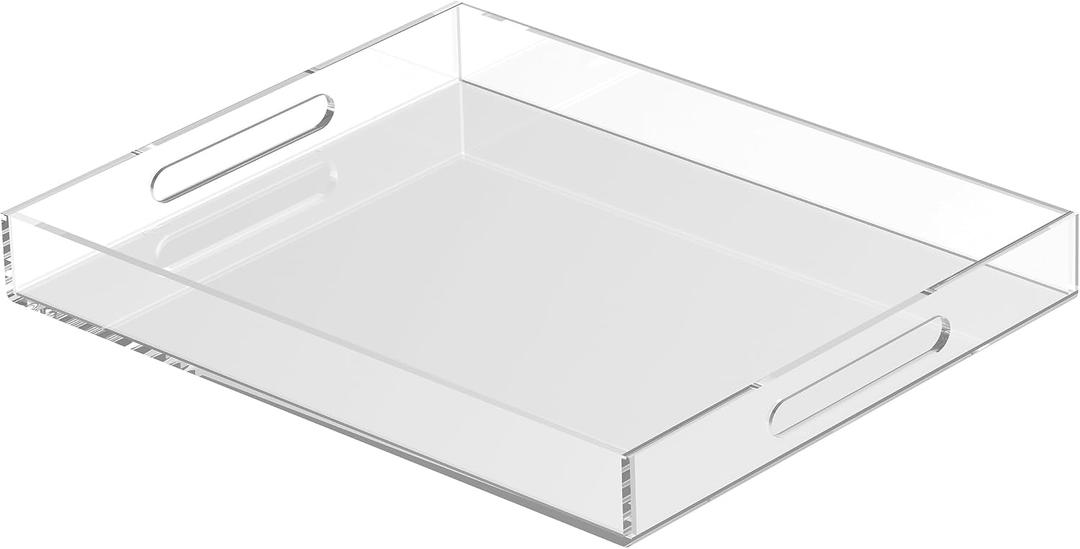 2 x Acrylic Tray 18x14 with Cut Handles - Spill Proof Decorative Tray is an Ideal Countertop Organizer for Living Rooms, Ottoman Coffee Tables, Offices, Kitchens & Serving Guests