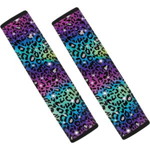 Coldinair 2 Pack Rainbow Leopard Print Car Seat Belt Pads Seatbelt Covers Soft Comfortable Seat Belt Shoulder Strap Covers Pads