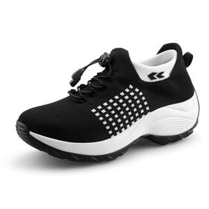 STUNAHOME Orthopedic Sneakers Size 44Breathable Women Walking Shoes Slip on Trainers Women's Comfortable Casual Ladies Athletic Shoe Thick Bottom Black/White, Size 44