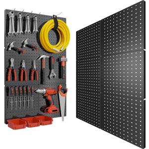 Peg Board, 6PCS Metal Pegboard, Heavy Duty Pegboard Wall Organizer with Frame. Black Pegboard for Walls, Garage, Workbench, Craft Room Tool Organization, Metal Pegboard Panels 12in*12in