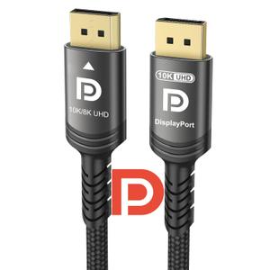 10K 8K DisplayPort 2.1 Cable 54Gbps 5 FT, Certified DP to DP Cord 4K 240Hz 165Hz 144Hz 120Hz 10K 8K 120Hz Nylon Braided UHBR HDCP2.3 FreeSync G-Sync RTX5090 Gaming Monitor PC Projector