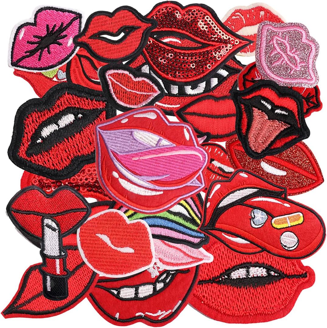 29pcs Red Lips Iron/Sew on Patches, Cute Love Embroidered Applique, Fashion Decoration for Clothes, Hat, Bag, Dress, Shirt, Jeans