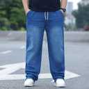 Plus Size Baggy Jeans for Men Elastic Waist Pull On Denim Pants Drawstring Straight Loose Jean Sweatpants L-5XL