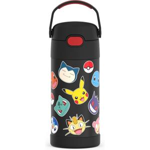 THERMOS FUNTAINER Water Bottle with Straw - 12 Ounce - Kids Stainless Steel Vacuum Insulated Water Bottle with Lid, Pokmon (Pokemon)