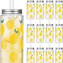 Baderke 12 Pcs Hawaiian Plastic Cups with Lids and Straws 13.5 oz Tropical Luau Clear Drinking Cup for Whiskey Soda Tea Juice Smoothies Coffee Milk Beach Birthday Party Supplies (Lemon)