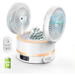 Table Fan, Rechargeable Desk Fan Remote Control Fan with Auto Oscillation Ultra Quiet 3 Speeds Wind, USB Fan for Bedroom Office Kitchen Outdoor Travel Camping, LED lighting (White)