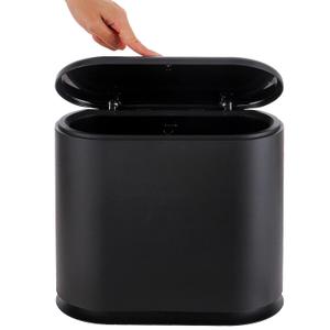 Black Slim Rectangular Plastic Trash Can with Press Type Lid,12 Liter / 3.2 Gallon Narrow Trash Bin with Pop-up Lid for Toilet,Bedroom,Bathroom,Office,Kitchen,Powder Room