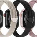 3 Pack Slim Metal Loop Compatible with Apple Watch Band 42mm 41mm 40mm 38mm 46mm 45mm 44mm 49mm Women Men, Thin Stainless Steel Magnetic Strap for iWatch Bands Series 11 10 9 8 SE 7 6 5 4 3 Ultra (Black/Rose Pink/Starlight)