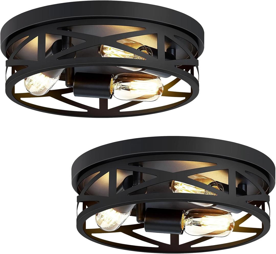 2 Pack Flush Mount Ceiling Light Fixture,3-Light Hallway Light Fixtures Ceiling,Black Ceiling Light Fixture,13 inch Light Fixture Ceiling Mount for Kitchen Entryway Hall,E26 Base
