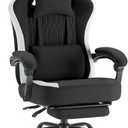 DUMOS Ergonomic Gaming Chair with Footrest, Video Game Chairs, Black, Fabric 20.62"D x 24.8"W x 53.97"H