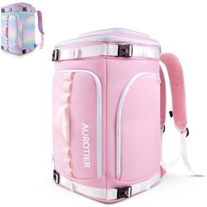 AUROTIER 60L Ski Boot Bag Backpack with Helmet Compartment, Waterproof Ski Backpack for Gloves, Goggles, Skis Gear (Pink)