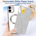 Hython for iPhone 12 Case Glitter, Clear Magnetic Phone Cases with Camera Lens Protector [Compatible with MagSafe] Bling Sparkle Plating Soft TPU Slim Shockproof Protective Cover Women Girls, Silver