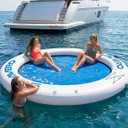 SOLAVERO 10x6ft Inflatable Floating Dock and 8FT Water Hammock Pool Lounge, 8FT Round