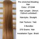 2 x Golden Brown Blonde Pre stretched Braiding Hair 24/27 Mix Color Yaki Braiding Hair Extensions Braid for Knotless Brown Braids Non Toxic Hypoallergenic