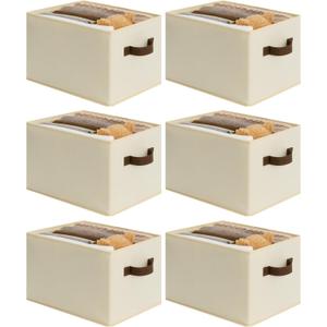 Cupic Cupid Storage Bins Closet, Fabric Closet Organizers and Storage, 6-Pack Baskets for Organizing, Large Storage Boxes with Handles for Clothes and Toys, Beige