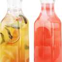 GUSTO [50 oz - 2 Pack] Plastic Carafe with Lid, Large Capacity Square Base - Clear Pitcher with Flip Top Lid, Easy-Pour Spout Juice Containers with Lids, Hand Wash Only - Perfect for Mimosa Bar