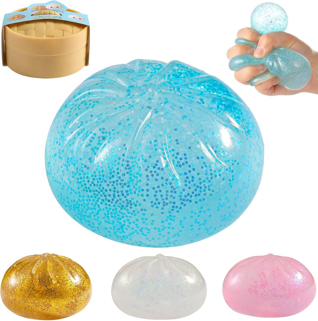 Glitter Dumpling Squishy, Viral Squishy Dumpling Mystery Box, Bao Bun Squeeze Toy,Stress Relief Fidget Toys (Blue)