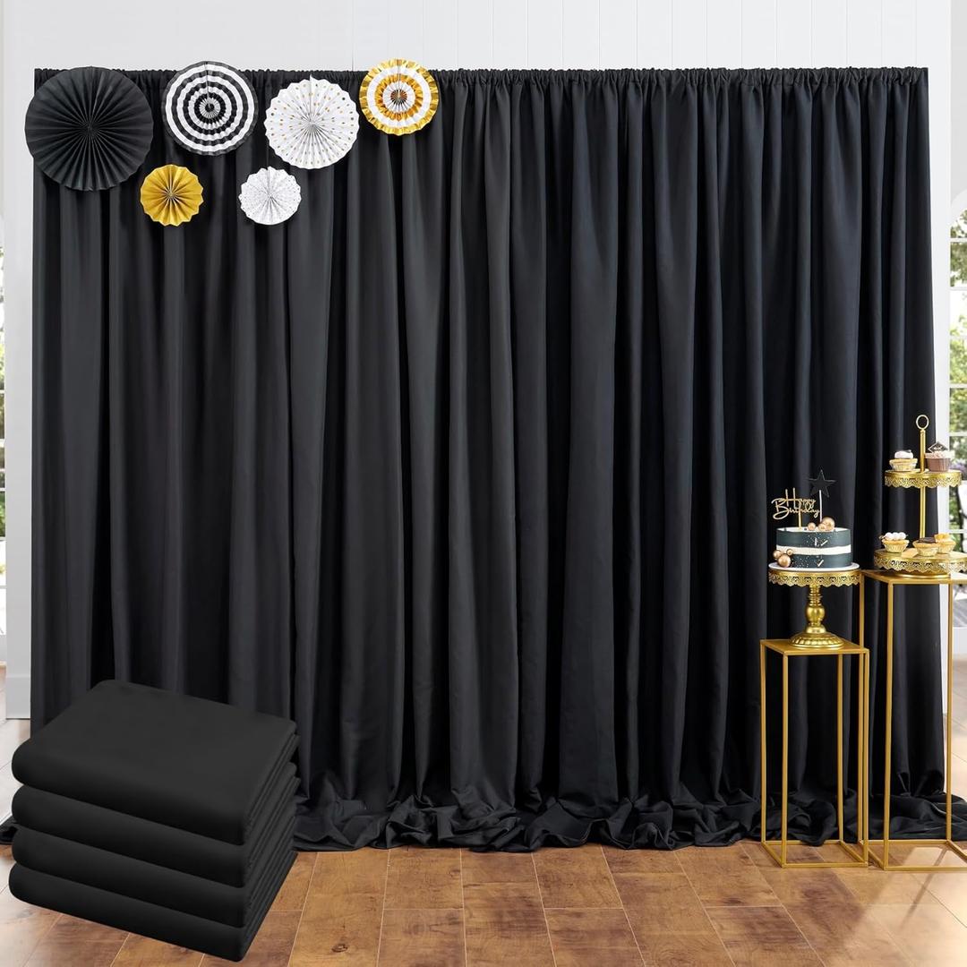 20 ft x 10 ft Thick Black Backdrop Curtain for Parties, 4 Panels Black Polyester Wedding Backdrop Drapes for Birthday Photography Background Party Backdrop Home Decorations