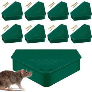 8 Pcs Mouse Station with Keys,Mouse Box,Mouse Station Indoor Outdoor for Friendly to Children and Pets for Kitchen Garage Basement Patio (Green)