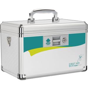 Medicine Lock Box, Locking Medicine Box, Security Lock Boxes Medium 12 x 7.68 x 7.87 Inch with Removable Storage Pocket, Lock Box, First Aid Key Safe Box, Lock Box for Medication (Medium-12in, Silver)