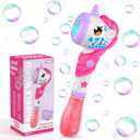 Bubble Machine Wand for Toddler Girls Toy, Automatic Bubble Machine Maker Blower Toys with Light, Outdoor Mower Party Toys for 3 4 5 Year Old Girl Easter Birthday Gifts Include Bubble Solution