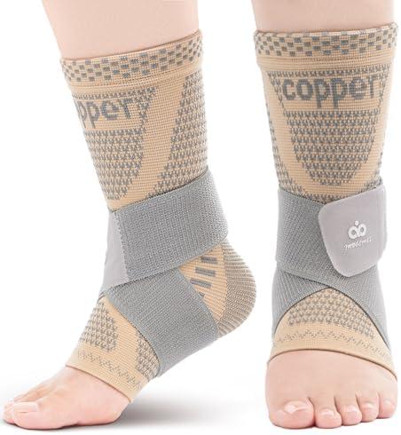 INDEEMAX Ankle Brace for Women & Men, Ankle Compression Sleeve Support Copper Infused Ankle Brace for Sprained Ankle, Plantar Fasciitis Sports, Achilles Tendonitis Pain Relief, Skin Silver, Medium