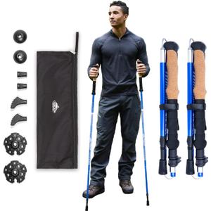 Cascade Mountain Tech Lightweight Aircraft-Grade Aluminum Trekking Poles with Extended Down Grip Plus Tip Kit (Blue)