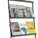 TONGMO Magazine Rack: Floor-Standing 4-Layer with Wheels, Brochure Display Stand, High-hardness metal for Exhibitions, Office, and Any Organization Requiring Information Display(Black)