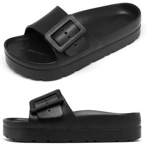 Womens Platform Sandals with Arch Support, Adjustable Buckle Beach Sandal Woman Comfort Lightweight Ultra Cushion EVA Slides, Size 8