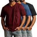 Ficerd 3 Pack Men's V Neck T Shirts Short Sleeve Plus Size Tee Loose Casual Top Cotton Basic Oversized Shirts with Pocket (X-Large, Black, Denim Blue, Burgundy)