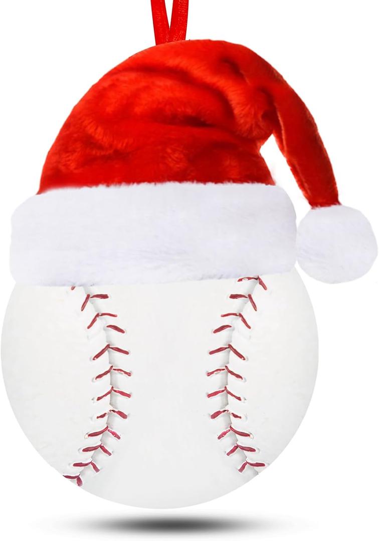 4.7 Inches Christmas Baseball Ornament with Red Santa hat, 2025 Resin Christmas Ball Ornaments for Christmas Tree Decoration, Holiday Hanging Balls Baubles for Home Party Supplies