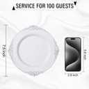Nervure 100Pcs White and Silver Plastic Plates - 7.5 inch White Plastic Plates with Silver Rim - Disposable Dessert Plate for Wedding & Party