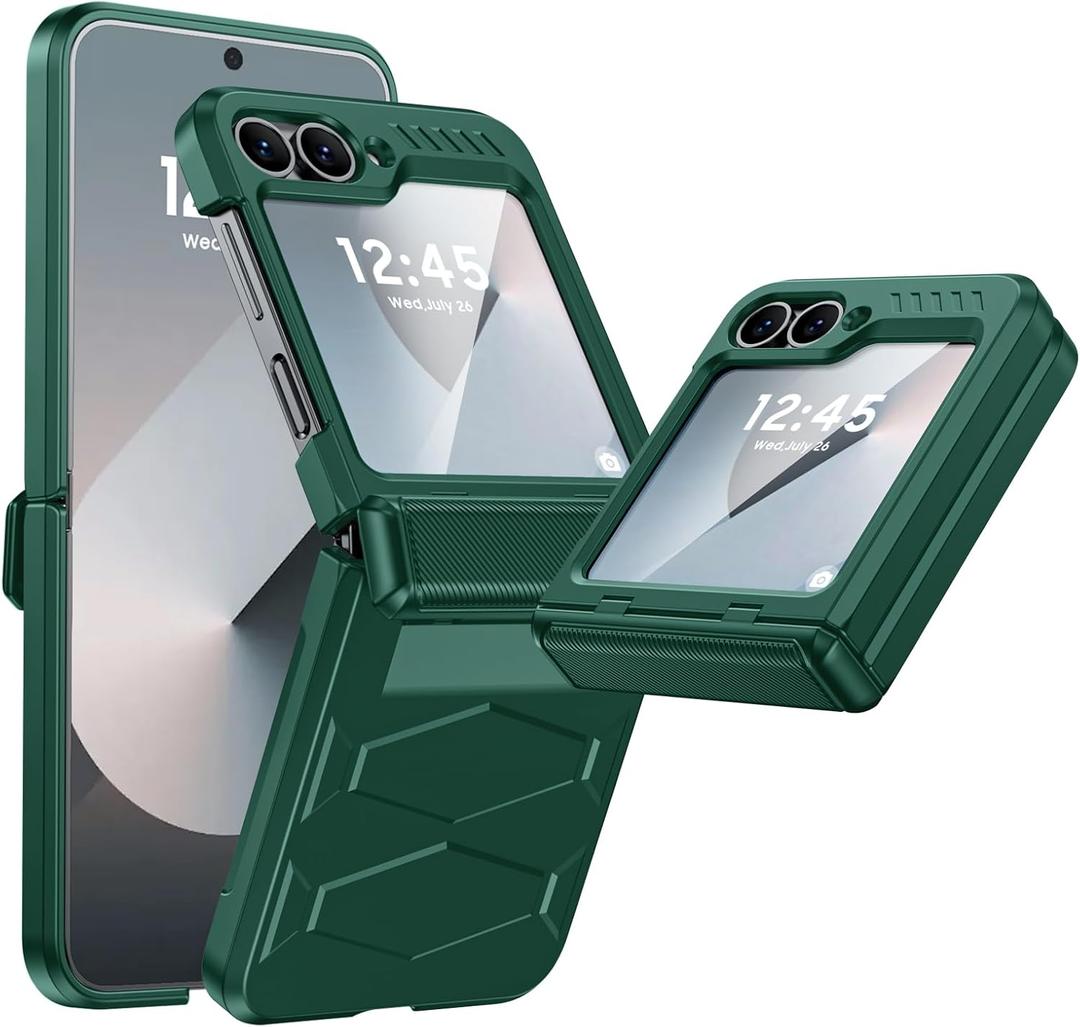 Vizvera for Samsung Galaxy Z Flip 6 Case with Hinge Protection, Built-in Screen Protector Shockproof All-Inclusive Phone Cover for Z Flip 6/Z Flip 7 FE-Alpine Green