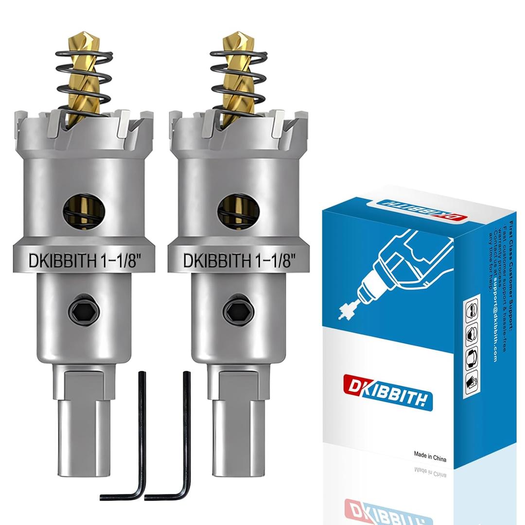 TCT Hole Saw Set, 2-Pack of 1-1/8" (28mm) Heavy Duty Tungsten Carbide Tipped Hole Cutters for Stainless Steel Mild Steel Copper Iron Brass Plastic and More, with Titanium-Plated Pilot Drill Bits