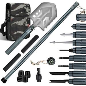 Tactical Survival Walking Stick, 16-in-1 Hiking Staff Heavy-Duty Collapsible Multitool for Camping, Reliable Tactical Kit for Outdoor Adventures, 7Tubes + Tactical Shovel