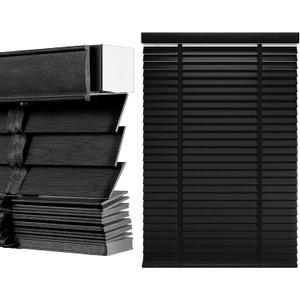 Custom Cordless Wood Blinds for Indoor Windows, 2 Inch Slats Blackout Horizontal Window Blinds, Wooden & Faux Wood Blinds for Home, Bedroom, Office (Black)