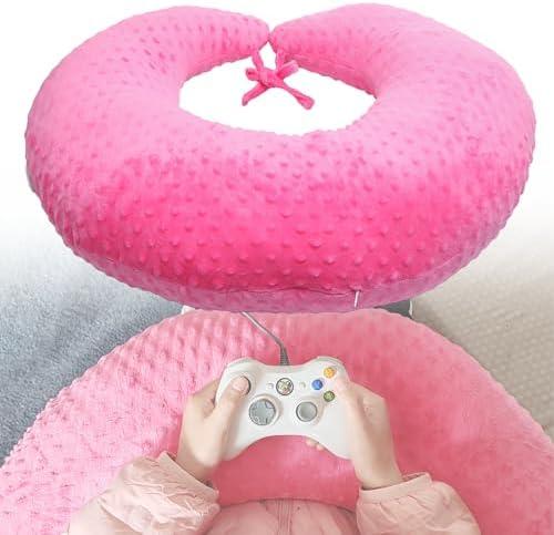 wuwumiline Professional Gaming Pillow for Lap; Arm Rest Pillow Gaming Lap Pillow with Crochet Support - Eliminate Pain in Gaming (Pink)