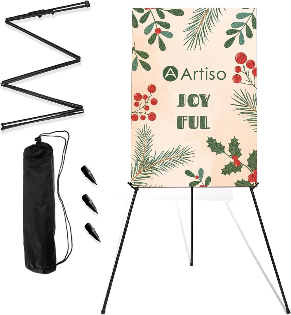 Display Easel Stand for Sign, Lightweight Tripod with Bag, Portable Adjustable Artist Easels for Outdoor Painting Canvas/Posters/Wedding, 1PC Black