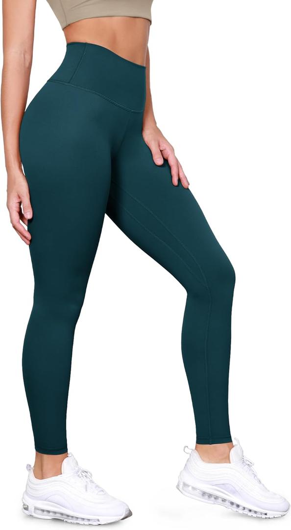 ODODOS Tummy Control Full Length Compression Leggings with Inner Pocket for Women, 28" High Waist Workout Running Yoga Pants, Forest Teal, Medium